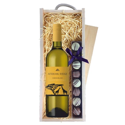 Afrikan Ridge Chenin Blanc 75cl White Wine & Truffles, Wooden Box